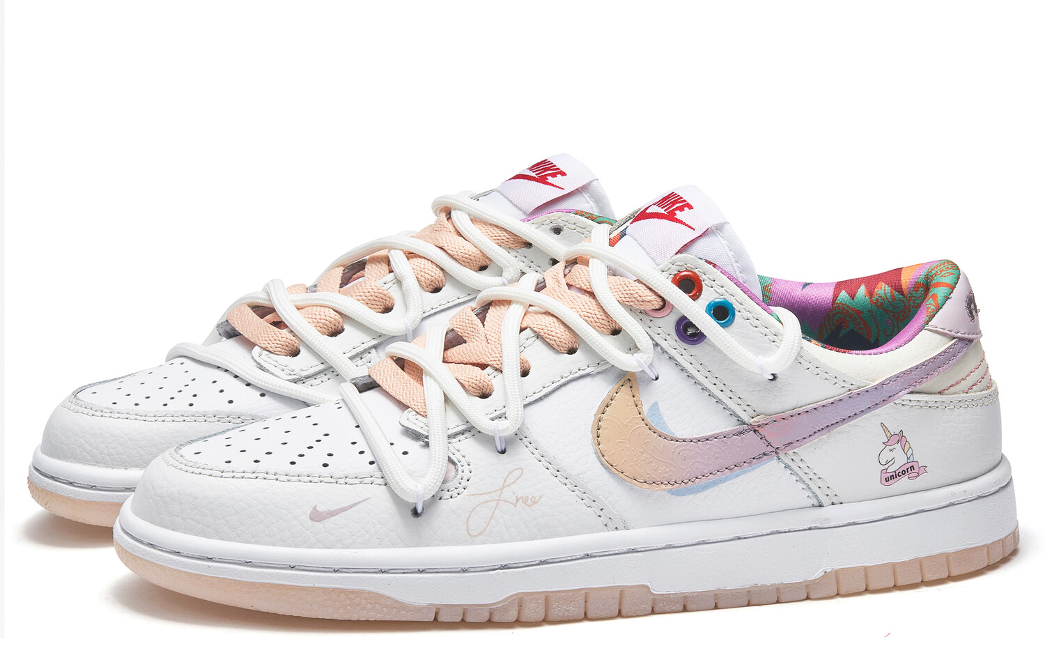 Кроссовки Nike Dunk Skateboarding Shoes Women's Low-top Pink, слоновая кость — фото 3