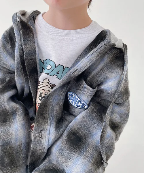 Мужская/Детская хлопковая рубашка в клетку с капюшоном BERRYCLOSET синяя — фото 3