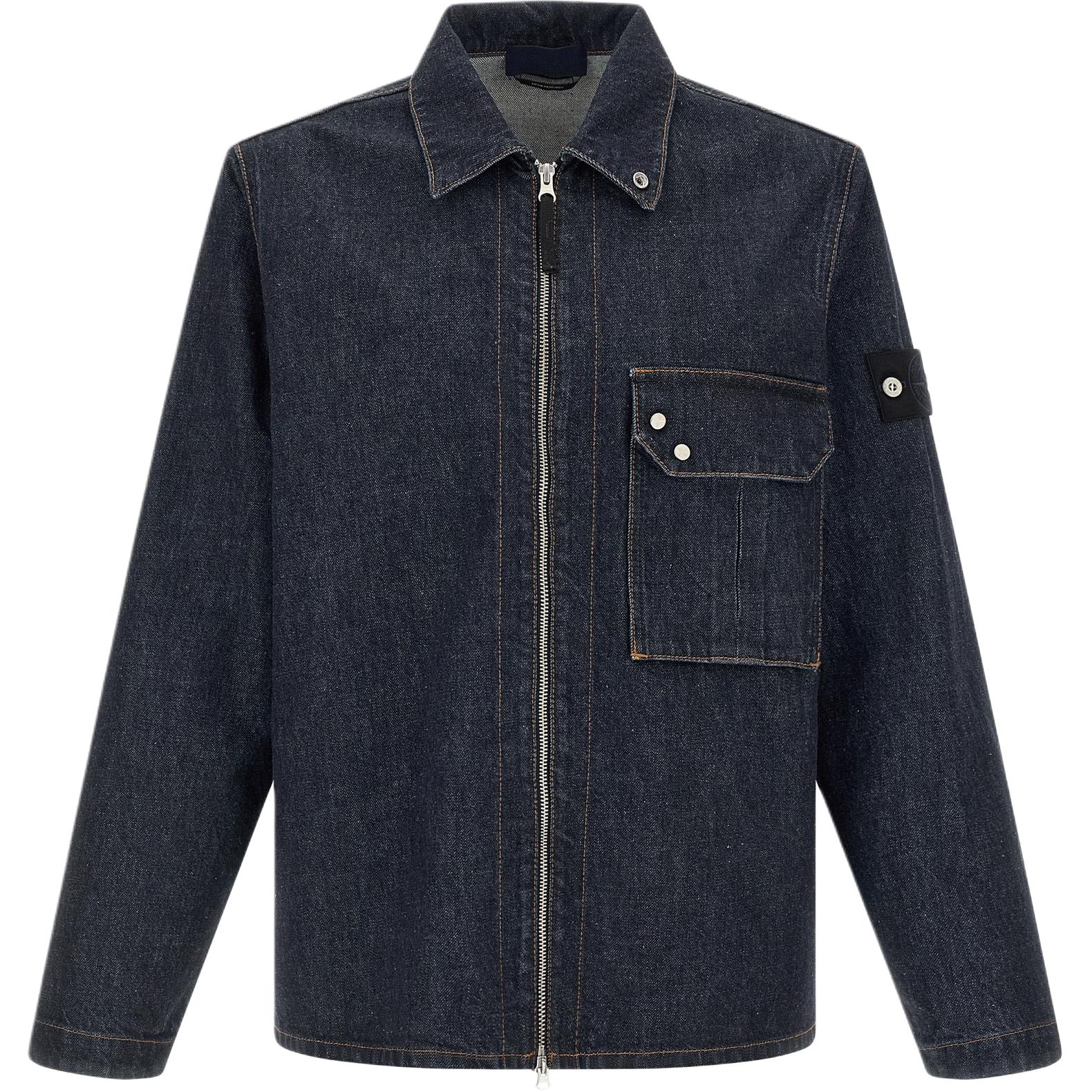 

Джинсовая рубашка-оверсайз с контрастной строчкой и молнией STONE ISLAND, синий