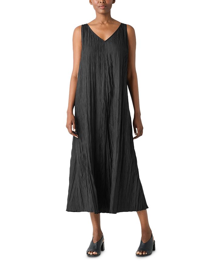 

Платье миди из жатого шелка Eileen Fisher, черный