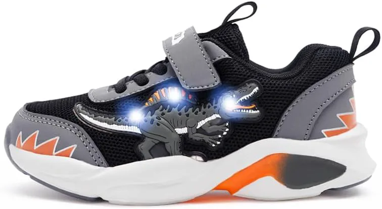 

Детские кроссовки с мигающим светом для малышей, динозавр, модные кроссовки для мальчиков и девочек, светящиеся обувь EXDINO, черный