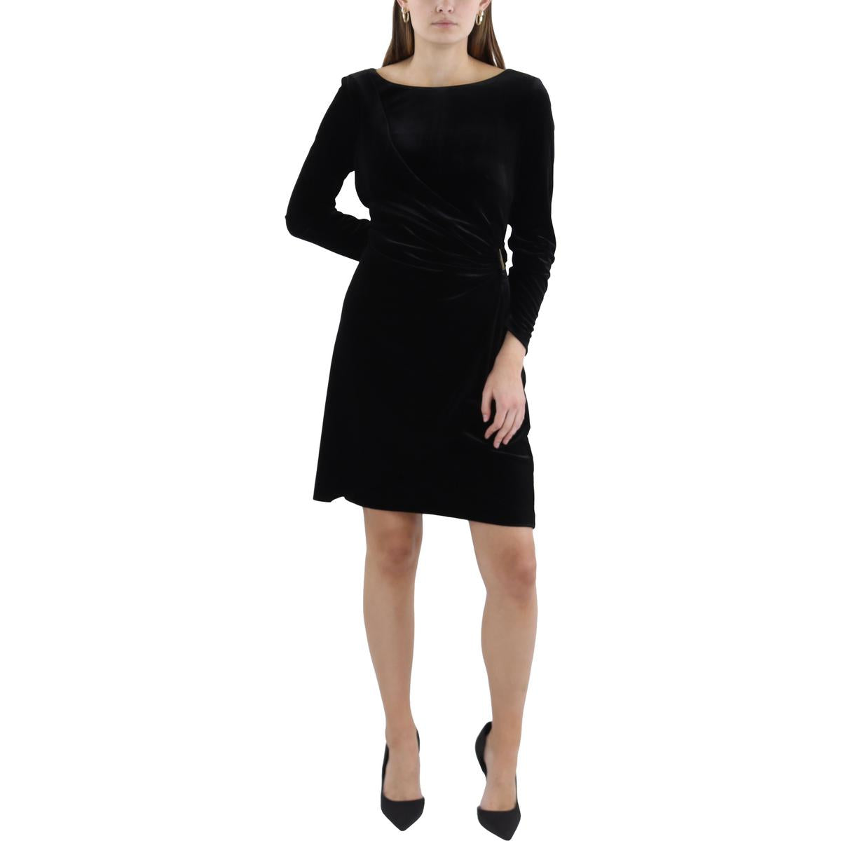 

Женское бархатное платье-футляр миди DKNY, черный
