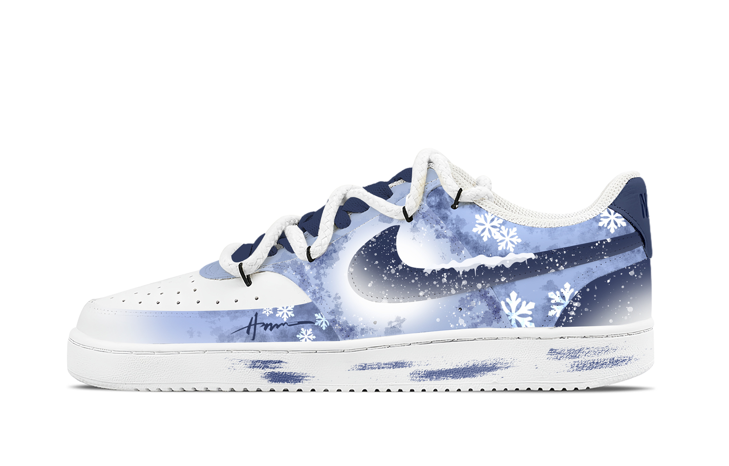 

Court Vision 1 Blue And White Snow Melody устойчивые к истиранию низкие скейтбордские кроссовки Unisex Blue White Nike, синий