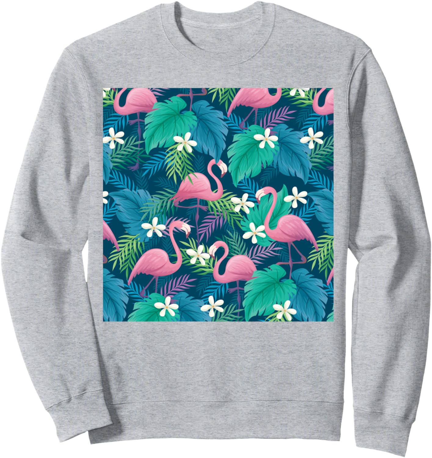 

Толстовка с тропическим принтом «Фламинго» Colorful Flamingo Paradise, серый