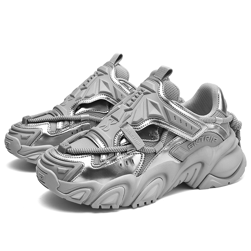 SK.TRIP Мужские кроссовки Mecha Low Top Chunky в титановом сером цвете (потертый эффект), цвет Titanium Gray (Distressed) — фото 3