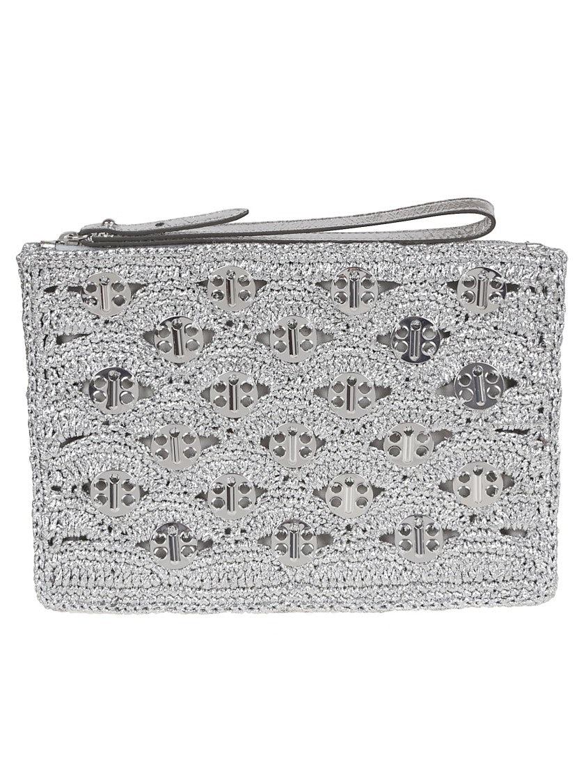 

Сумка из люрексовой рафии с серебряным кожаным ремешком Paco Rabanne