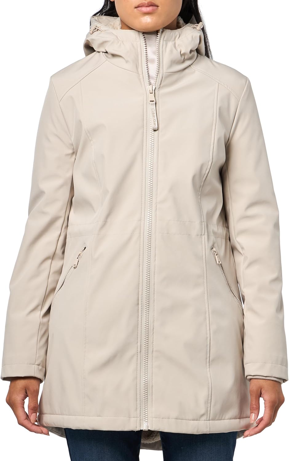 

Calvin Klein Женская утепленная куртка с капюшоном на молнии и длинными рукавами, Oyster