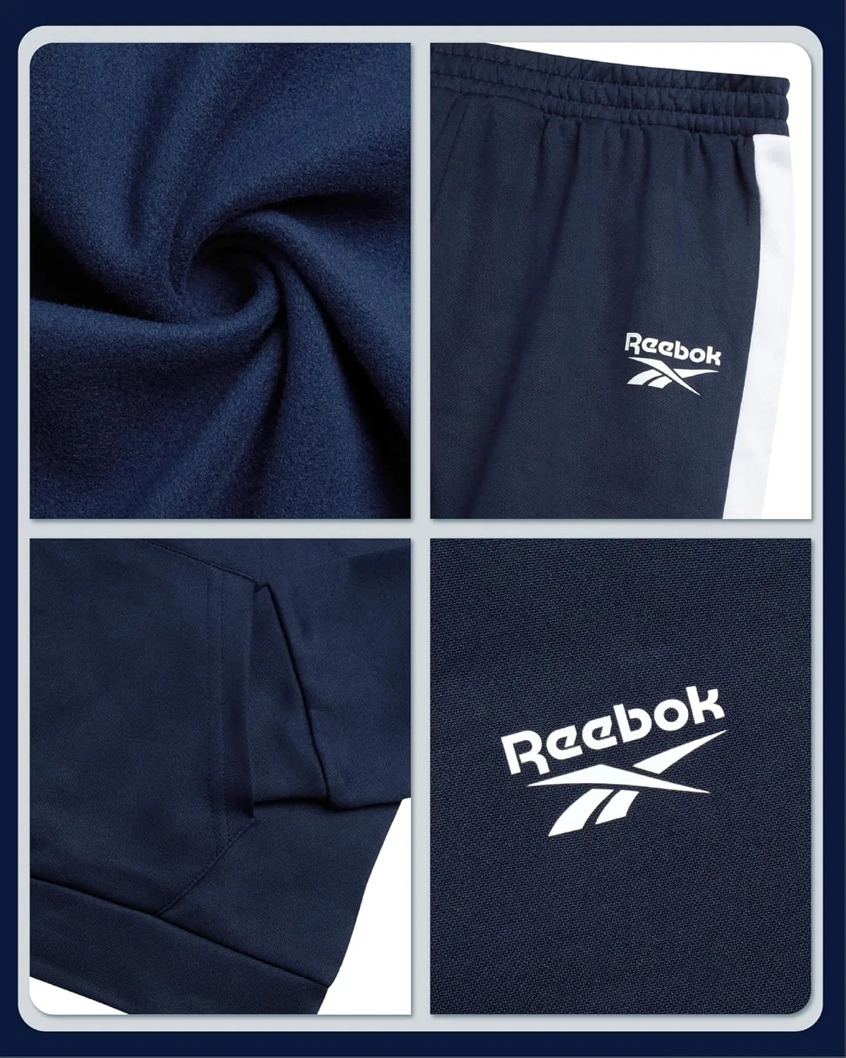 Детский спортивный костюм Reebok для мальчиков - комплект из двух предметов: спортивные трикотажные джоггеры, куртка на молнии с флисовой подкладкой и спортивные штаны для активного отдыха, Vector Navy Blue — фото 3