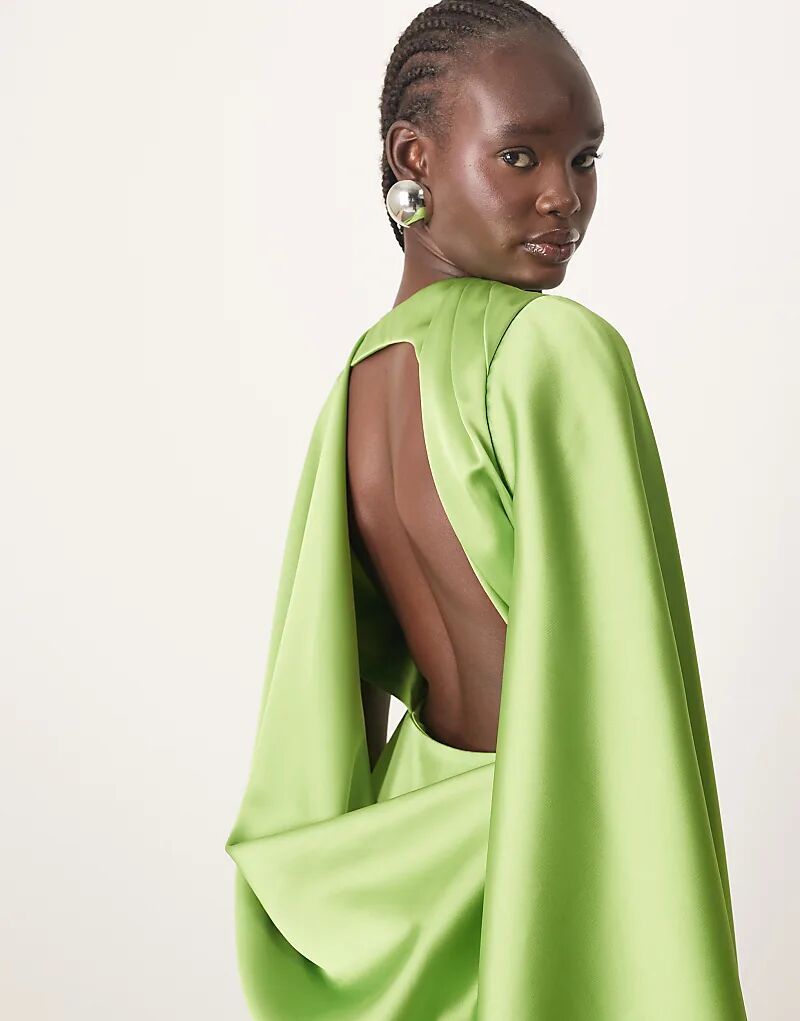 

Платье макси ARRANGE из атласа с драпированными плечами и декоративной деталью на спине ярко-зеленого цвета