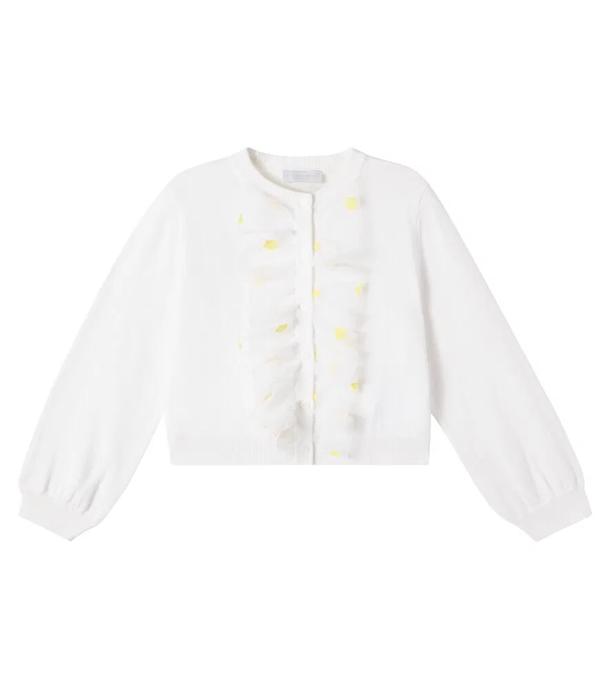 Хлопковый кардиган с цветочным принтом и оборками Stella McCartney Kids, белый