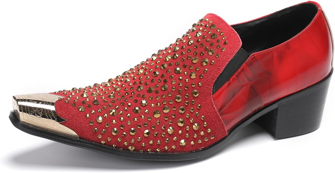 

Мужские лоферы Santimon из натуральной кожи с металлическим носком и бисером, слипоны, красный