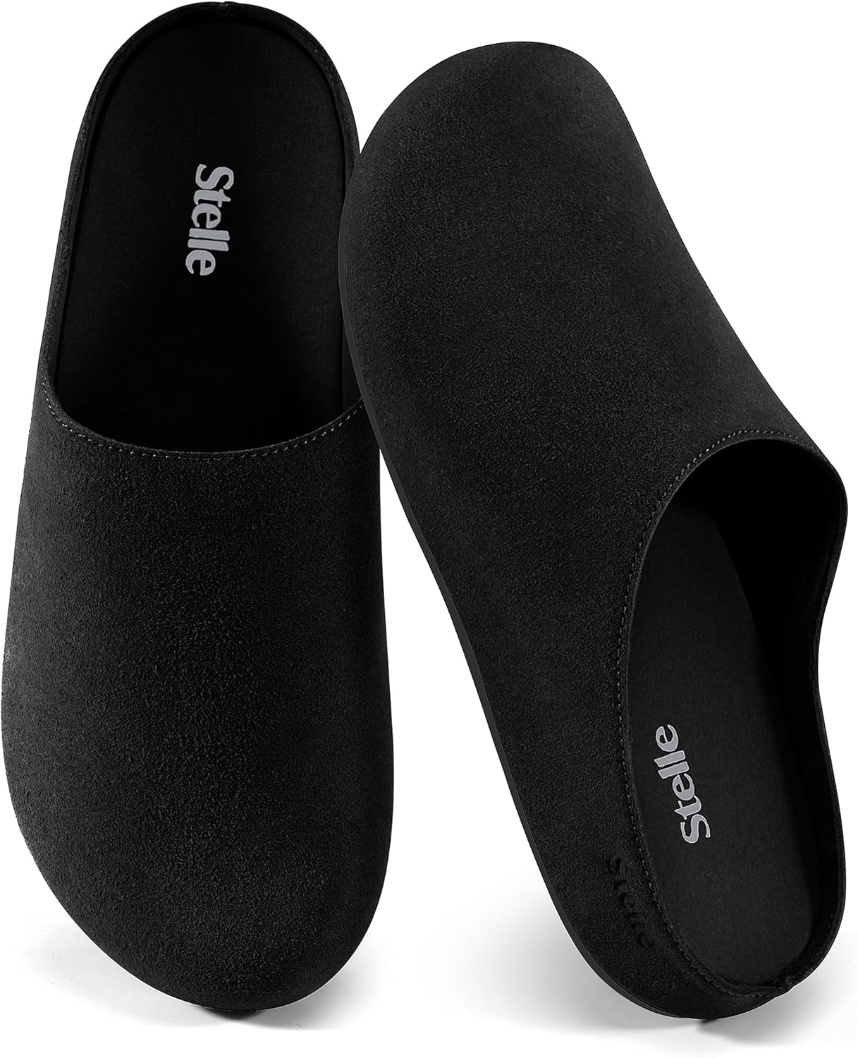 

Сабо для женщин и мужчин Stelle с поддержкой свода стопы, замшевые, мягкая пробковая стелька, сандалии, обувь «картошка», тапочки для дома, удобные, противоскользящие, черный