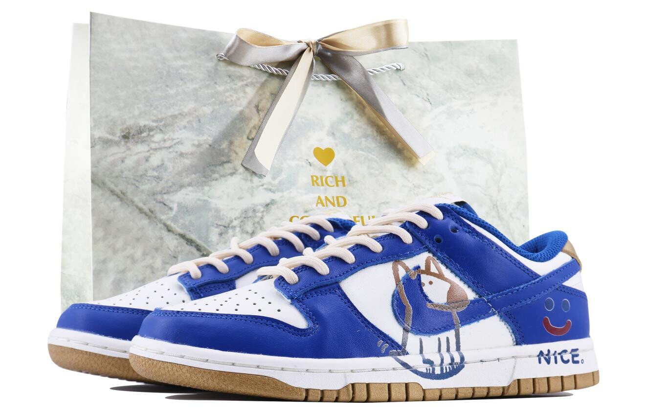 

Кроссовки Nike Dunk Skateboarding Shoes Women's Low-top Blue/gold, белый