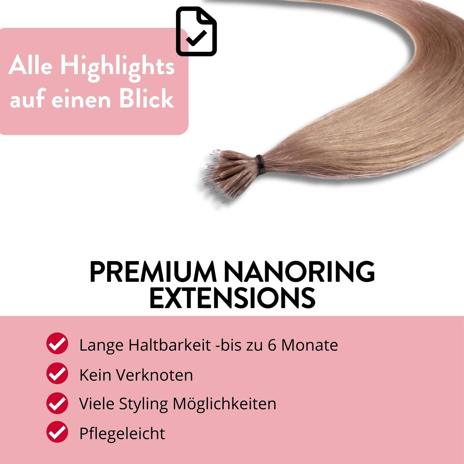 Накладные волосы nanoring extensions premium echthaar #8/01 hellblond natur-asch 1g Hair2Heart, количество 25 шт. — фото 3