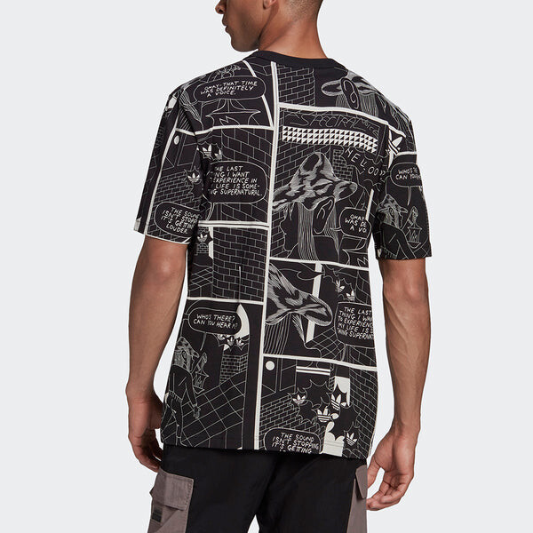 Футболка originals graphic tee printing sports round neck short sleeve black Adidas, черный — фото 4