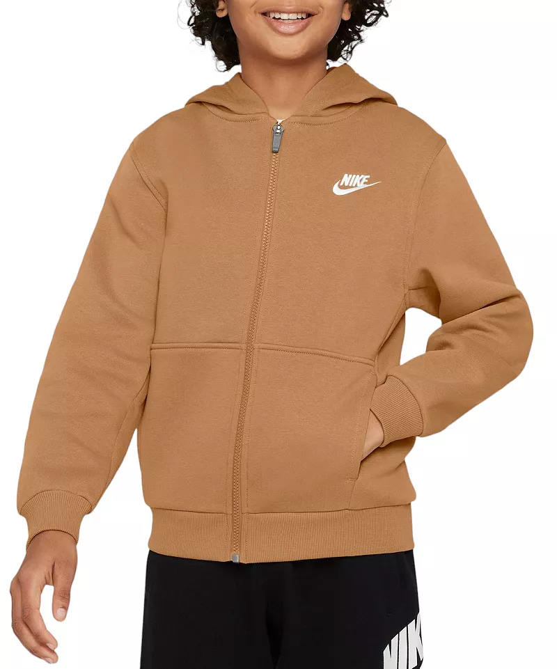 

Флисовая худи с молнией во всю длину Nike All Kids Fit Sportswear Club, цвет Flax/White