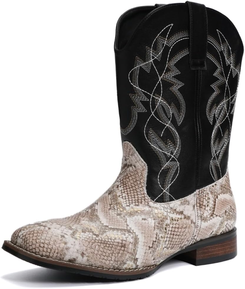 

Мужские ковбойские ботинки Hawecobo с квадратным носком из искусственной зминой кожи и вышивкой в юго-западном стиле, ботинки из телячьей кожи с антискользящей подошвой и узором под питона, золотой