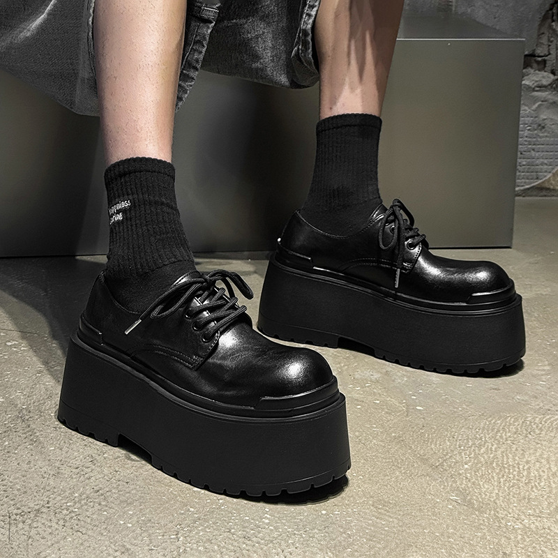 WEISHIBANGWEI Повседневные кожаные туфли мужские черные с потайным клином, цвет Black Hidden Wedge — фото 3
