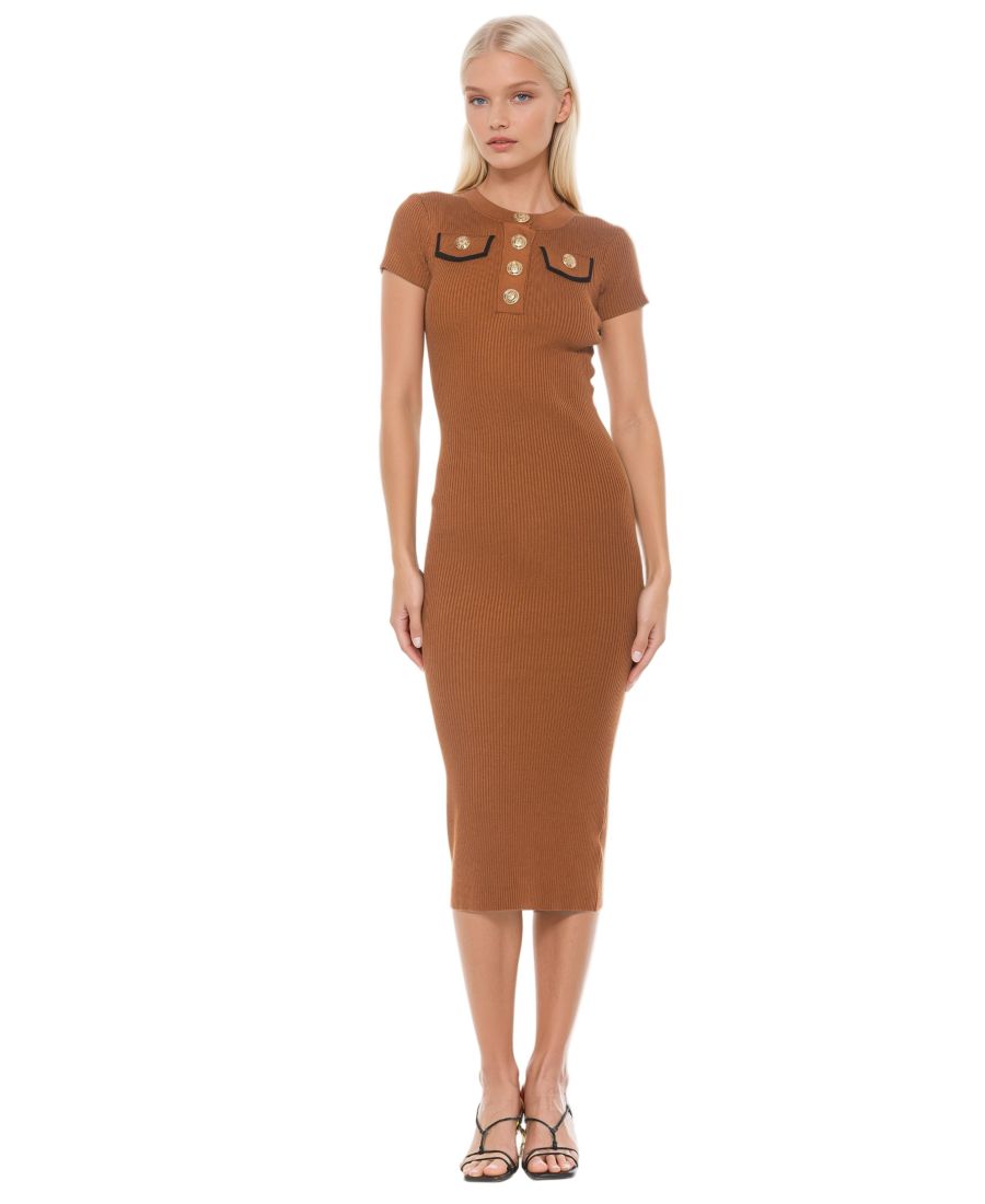 

Женское трикотажное платье миди Rhys с круглым вырезом и ребристой отделкой Alexia Admor, Camel
