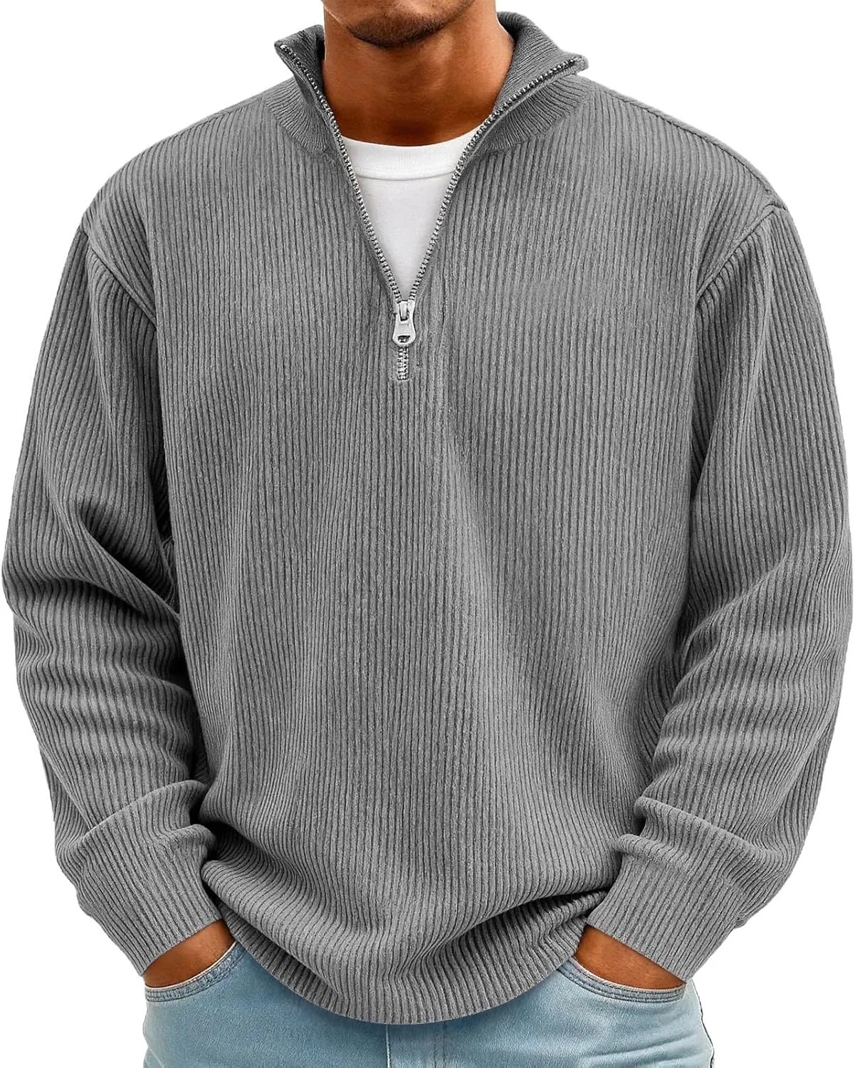 

Куртка-пуловер мужская с молнией на 1/4, из вельвета, с длинным рукавом THMENKHT