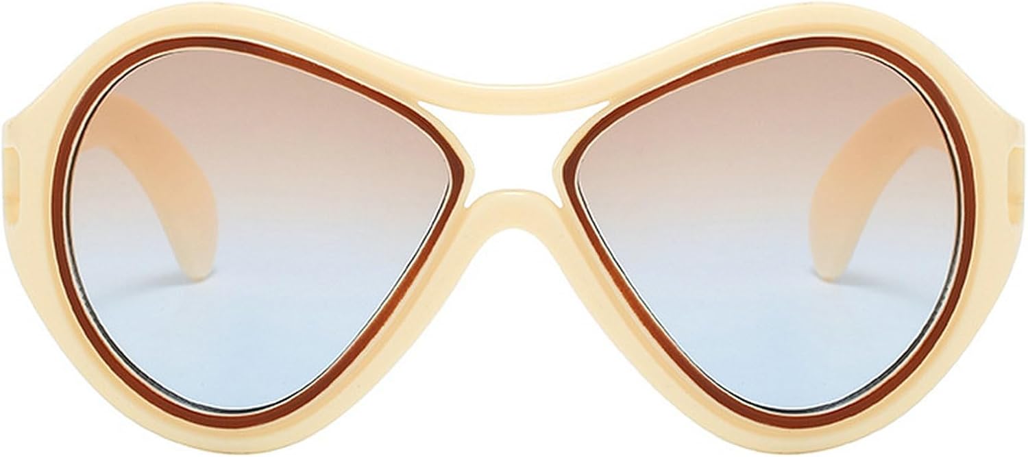 

Солнцезащитные очки в стиле панк Y2k «кошачий глаз» для женщин, роскошные винтажные овальные солнцезащитные очки в ретро-стиле с двойной оправой, защита от УФ-излучения UV400 mincl, Beige