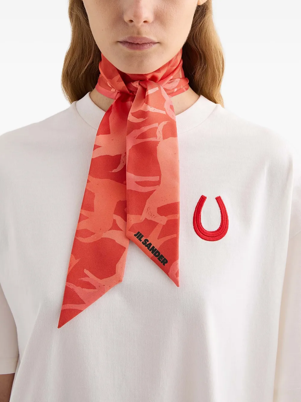Бандана-шарф с принтом лошадей и логотипом Jil Sander, красный — фото 2