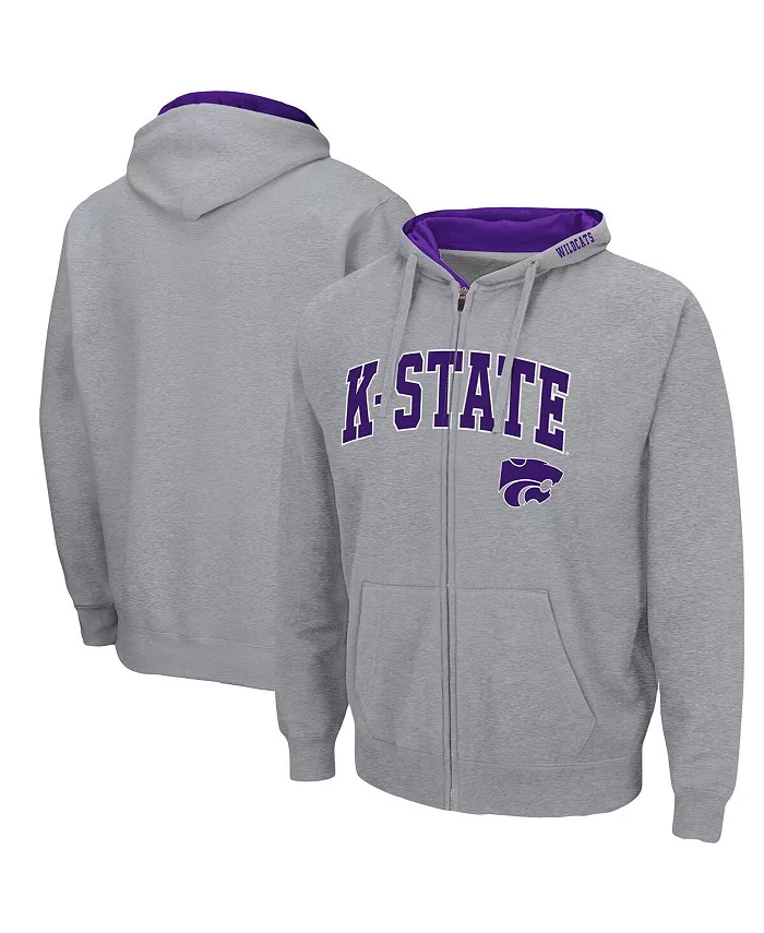 

Мужская толстовка с молнией Kansas State Wildcats Arch Logo 3.0 Colosseum, серый
