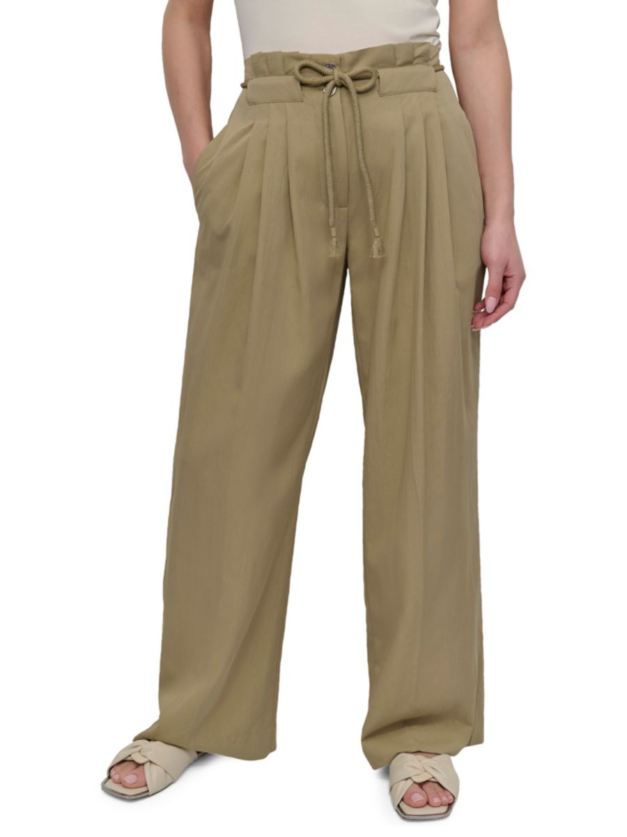 

Широкие брюки со складками и завязками на талии DKNY, цвет Pale Moss