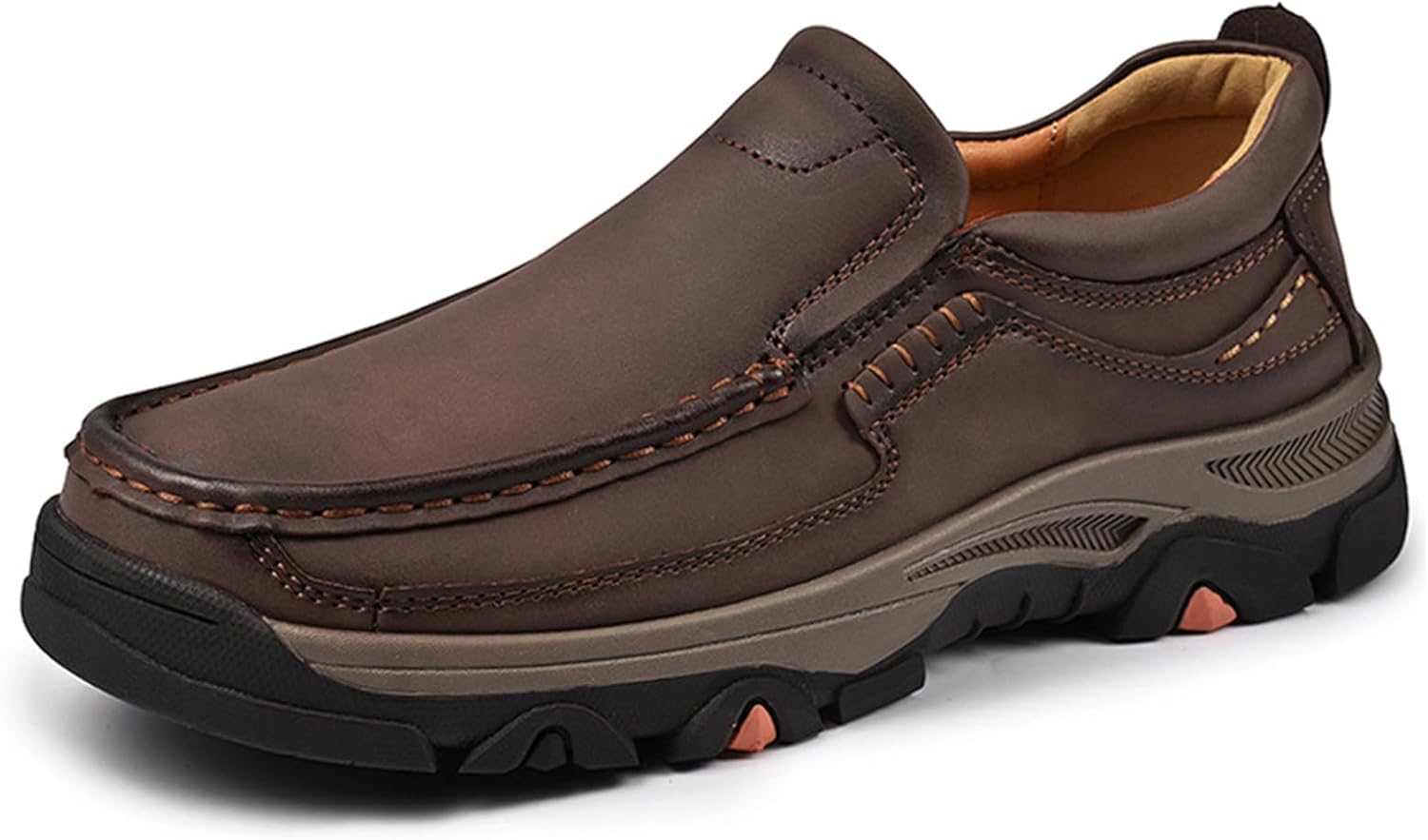 

Мужские кожаные лоферы без шнурков, водонепроницаемые, удобные для ходьбы, легкие, дышащие, повседневные туфли для вождения Generic, темно-коричневый