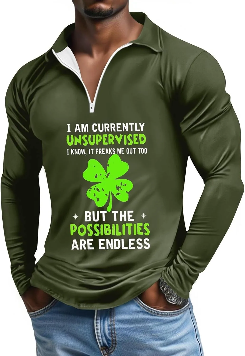 

Футболка St Patricks Day мужская с длинным рукавом и зеленым принтом