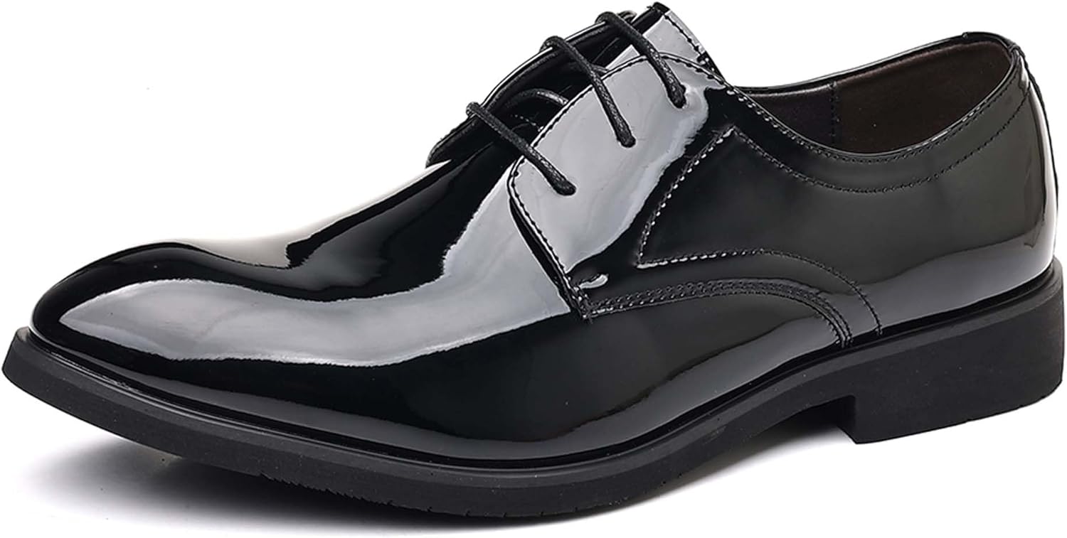 

Мужские оксфорды из модной лакированной кожи, блестящие, деловые, повседневные, формальные, подходящие для работы, офисной формы, банкетов, танцев, свадеб, костюмов и платьев Generic, черный