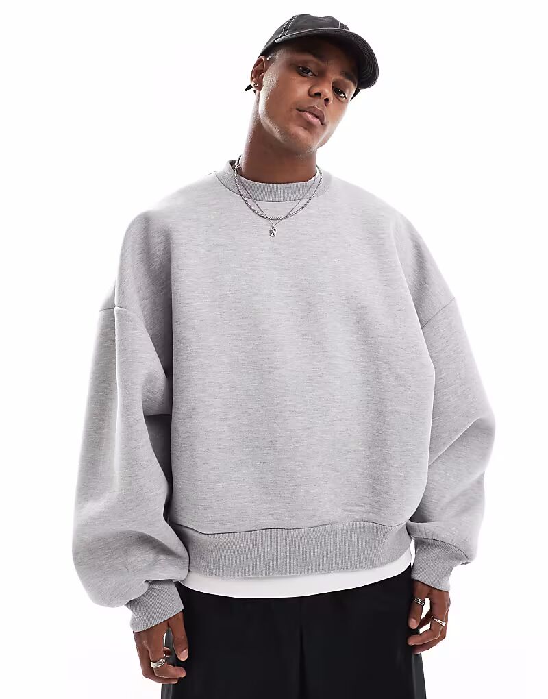 

Плотная толстовка ASOS DESIGN свободного кроя серого меланжевого цвета