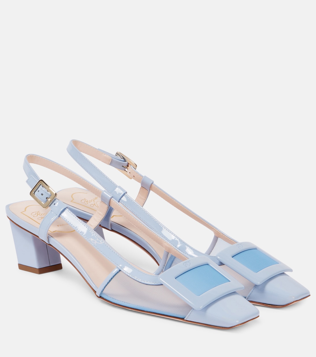 Кожаные туфли Belle Vivier 45 с открытой пяткой Roger Vivier, Celeste Blu
