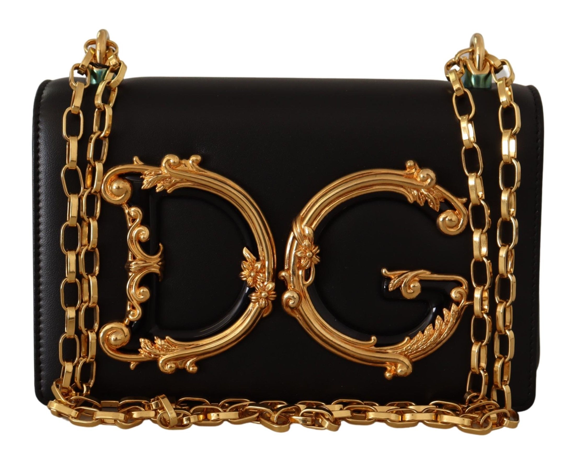 

Элегантная черная кожаная сумка через плечо с золотыми акцентами Dolce & Gabbana