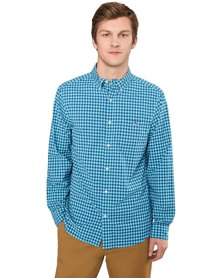 

Мужская рубашка Vineyard Vines Topsail Gingham Featherweight Performance, Sea Splash