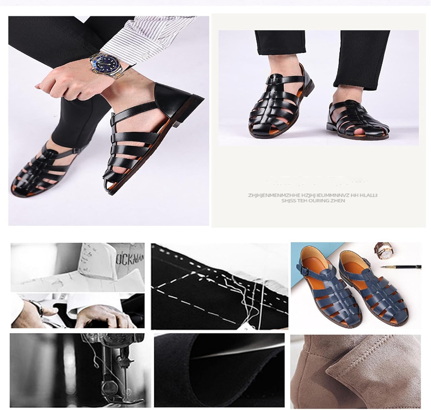 Мужские классические римские босоножки Myallfeet, модные летние дышащие пляжные сандалии для рыбалки, удобные, нескользящие, с плоской подошвой, черный — фото 3
