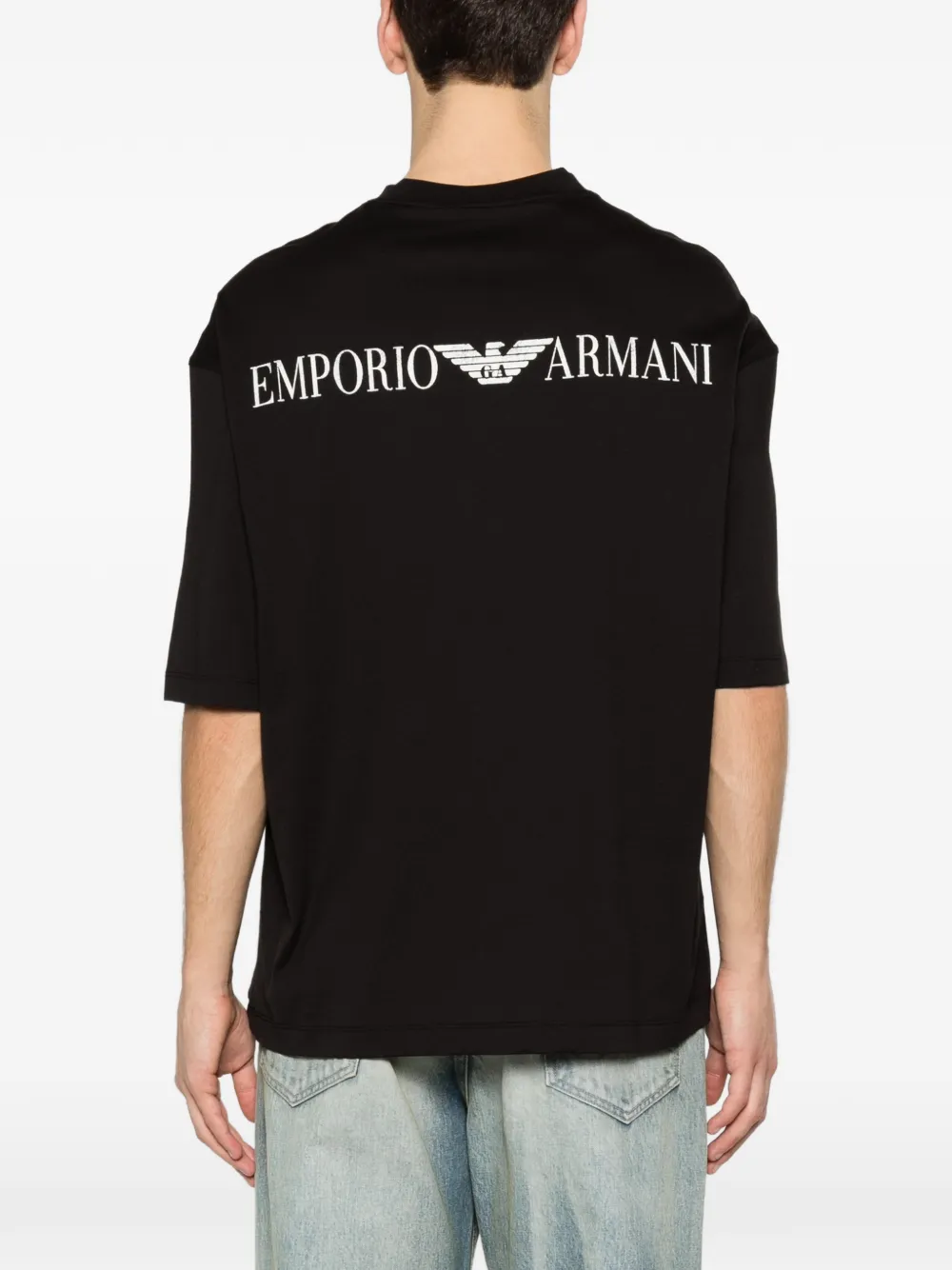 Футболка с логотипом и V-образным вырезом Emporio Armani, черный — фото 4