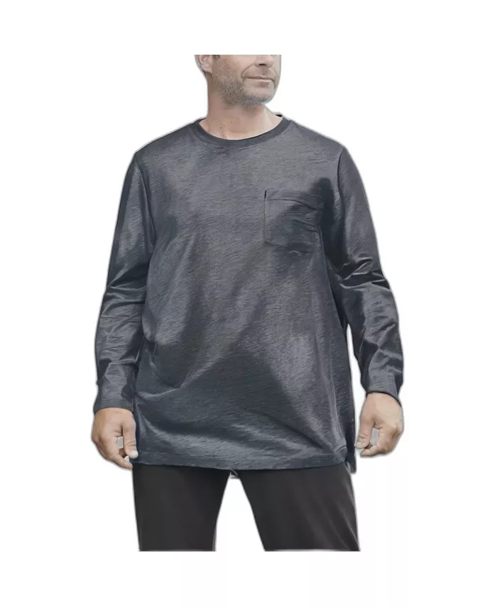 

Большая и высокая мужская футболка с длинными рукавами, карманом и круглым вырезом, легкая, не садится после стирки, удлиненная KingSize, черный