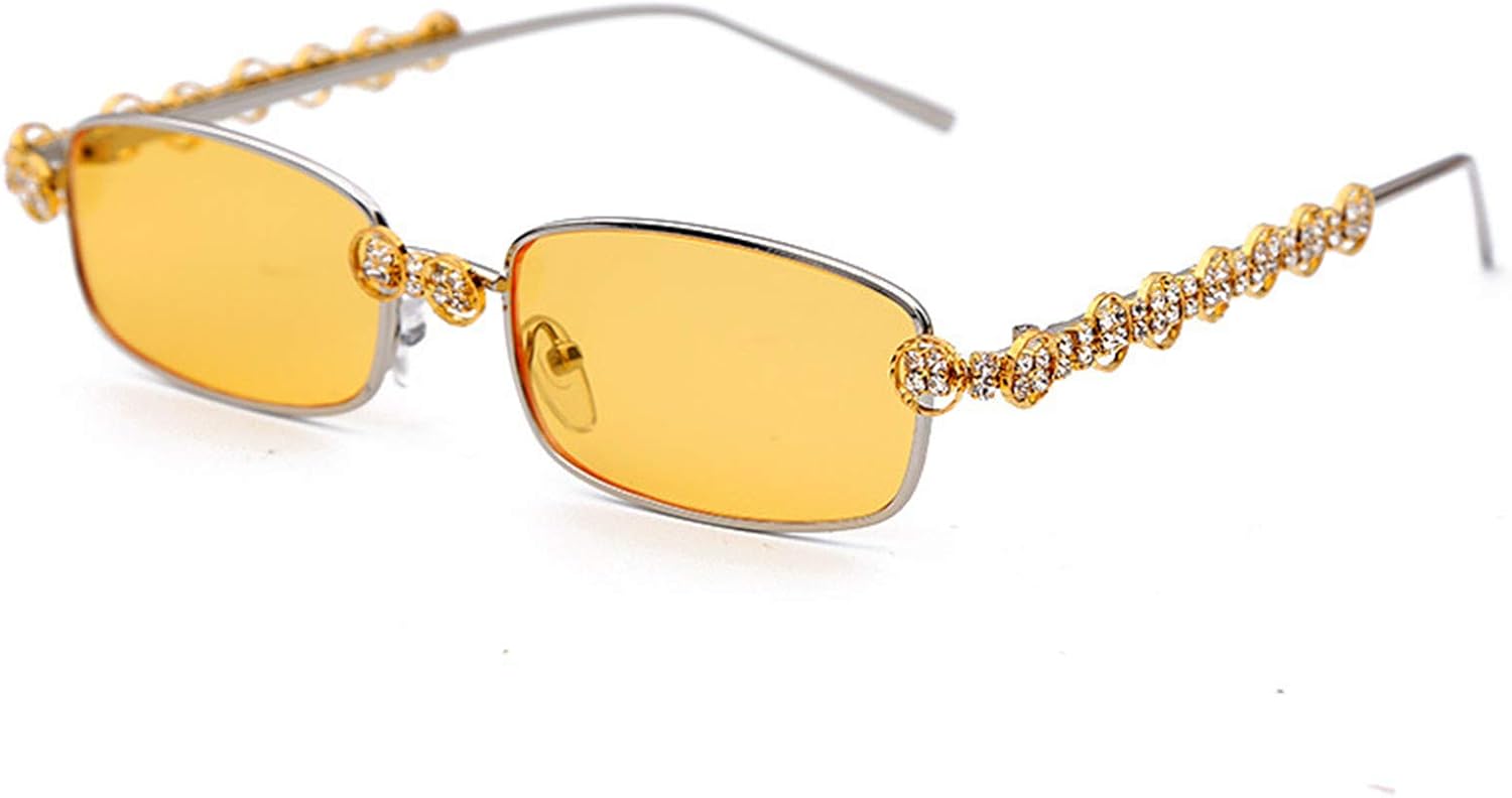 

Солнцезащитные очки Willochra прямоугольной формы со стразами, модные женские квадратные солнцезащитные очки с бриллиантовым блеском для вечеринки, хрустальные солнцезащитные очки, Yellow