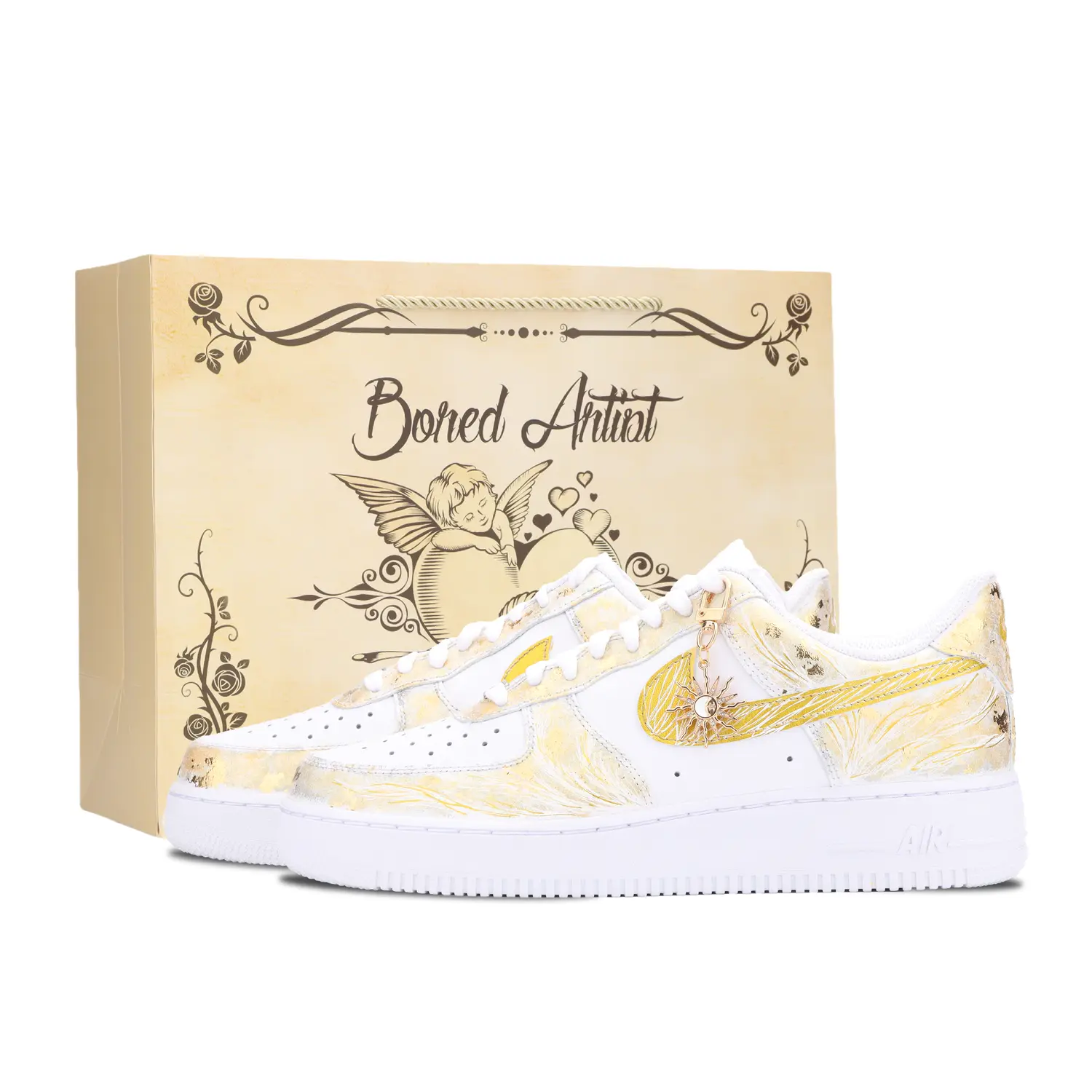 

Кроссовки Nike Air Force 1 Unisex низкие бело-золотые, цвет White Gold Shopping Bag