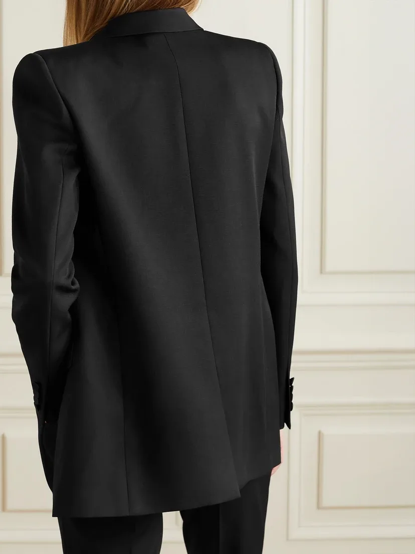 Блейзер из шерсти grain de poudre с атласной отделкой Tube SAINT LAURENT, черный — фото 3