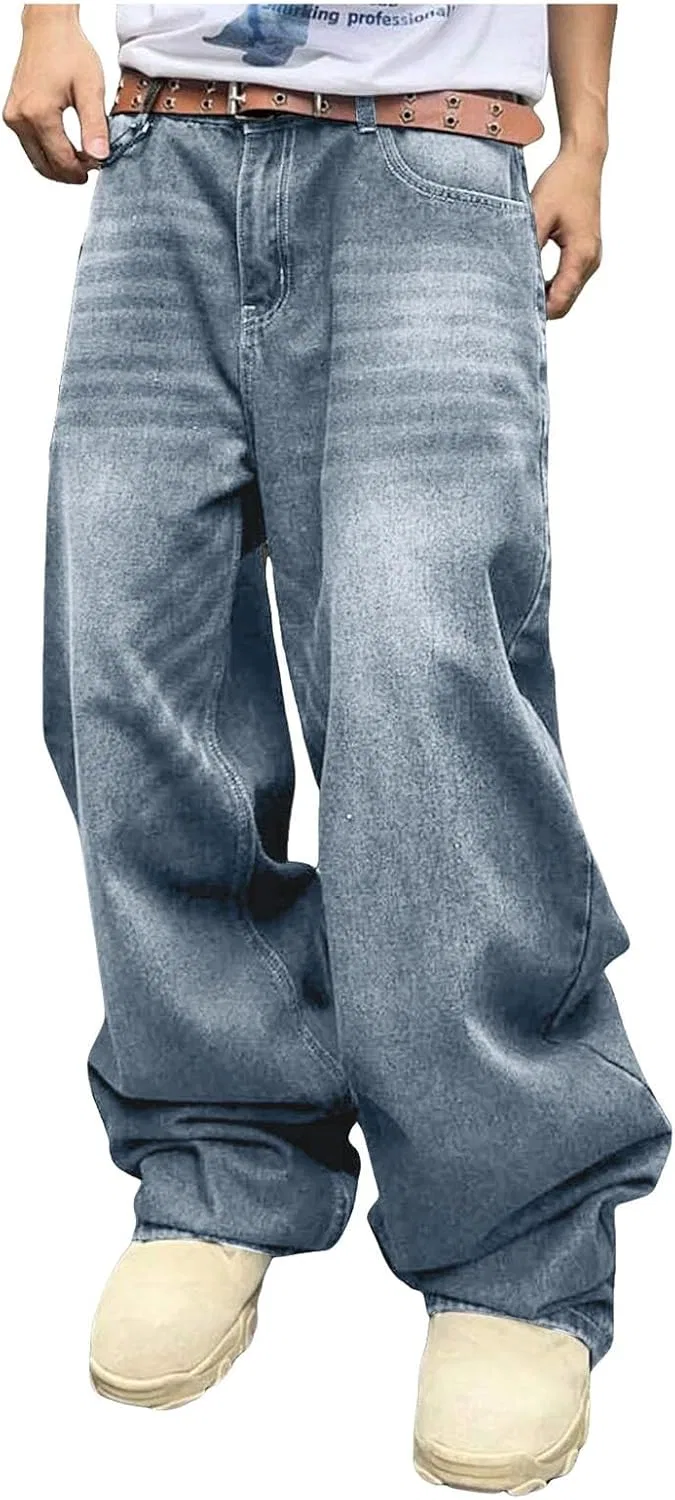 Джинсы свободные Men's Wide Leg Jeans Light Blue