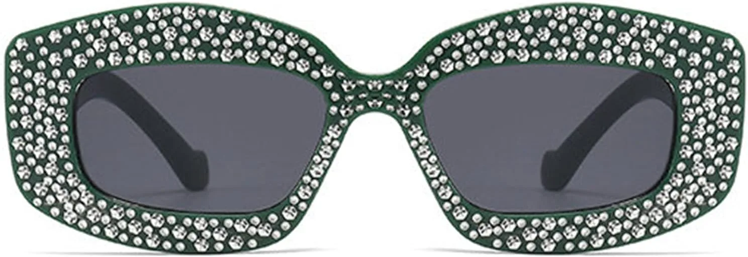 

Солнцезащитные очки Willochra Fashion Crystal неправильной формы в стиле Y2K для женщин, квадратные элегантные солнцезащитные очки с блестящими стразами F25, Green