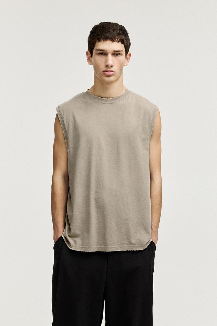 

Стираная футболка без рукавов Pull And Bear, бежевый