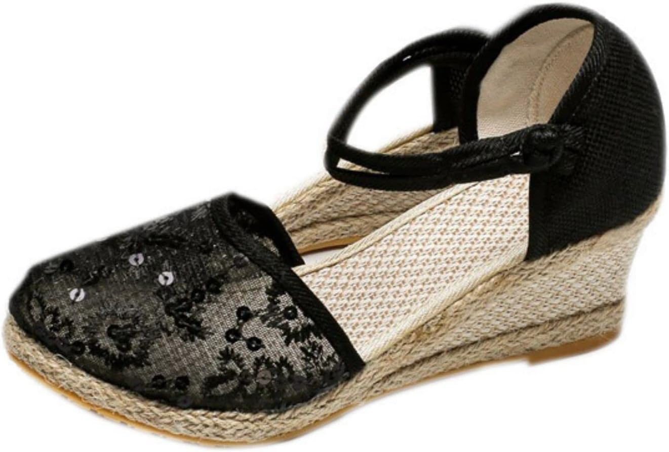 

Женские эспадрильи с закрытым носком, ремешком на щиколотке и танкетке, летние дышащие удобные вышитые сандалии с завязкой на щиколотке, классические эспадрильи, модная удобная обувь для нарядов Generic, черный