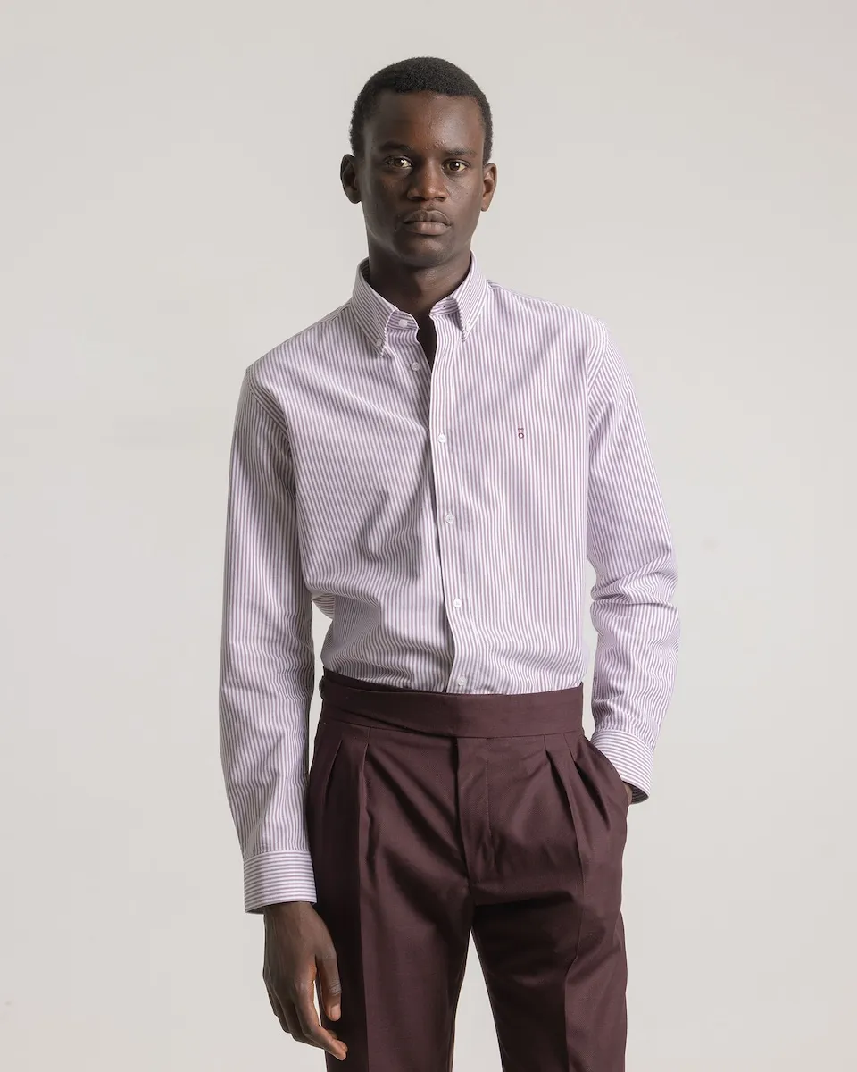 

Рубашка оxford в полоску из хлопка для мужчин, приталенного кроя, бордового цвета PuroEgo