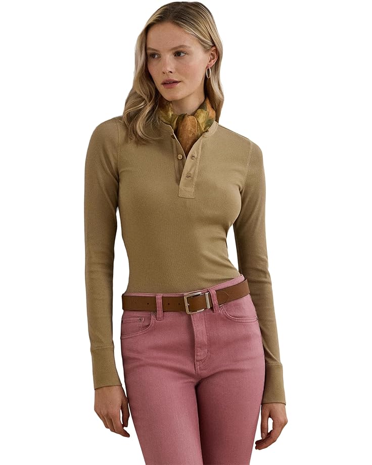 

Топ Lauren Ralph Lauren Stretch Cotton Henley Top, цвет Madison Tan