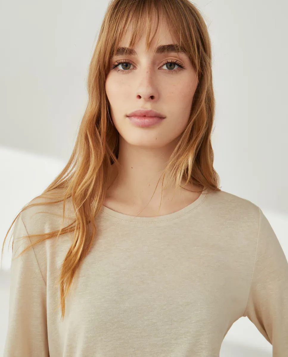 

Футболка женская льняная с двойными бретелями Southern Cotton, цвет Visón claro