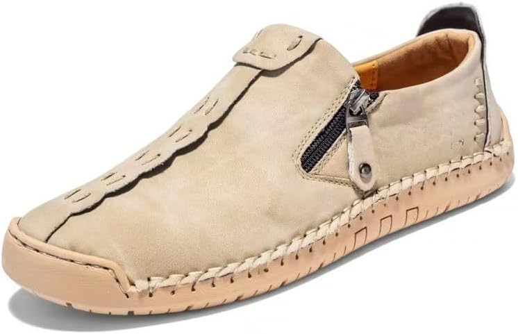 

Мужские лоферы слипоны повседневные туфли плоские легкие дышащие обувь для ходьбы и вождения комфортные классические офисные туфли с антискользящей подошвой, с круглым носком Hhhchpm, бежевый