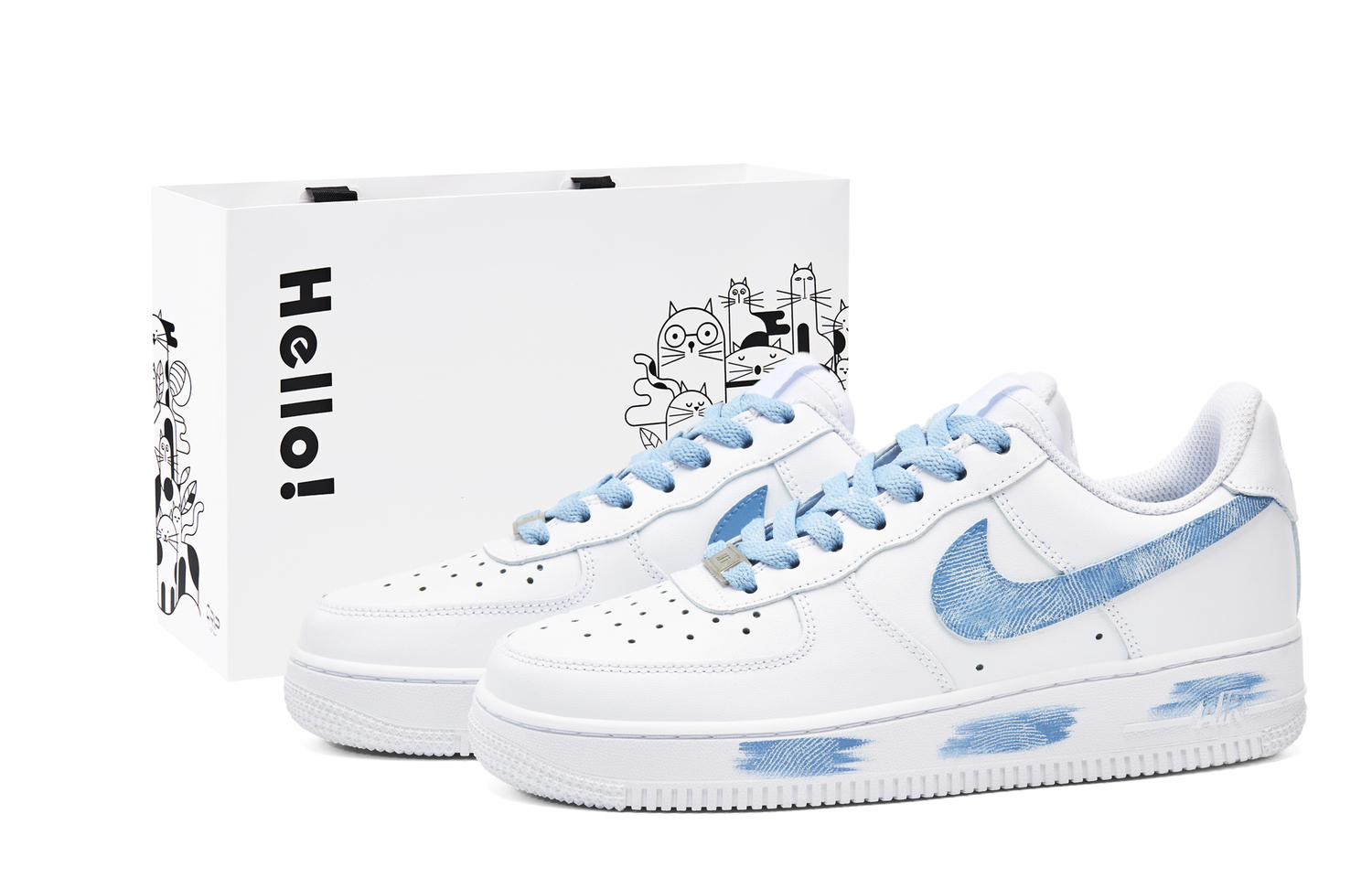 

Кроссовки Nike Air Force 1 устойчивые к истиранию низкие для скейтбординга унисекс бело-голубые, цвет White Blue